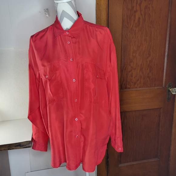 Womans James River Traders Red Silk Long sleeve Blouse size Medium - Picture 2 of 9
